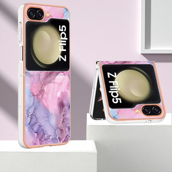 Dteck for Samsung Galaxy Z Flip 5 Case, Marble Design Thin Sturdy Hard PC Slim Shockproof Anti-Scratch Protective Cover for Samsung Galaxy Z Flip5 5G,Pink