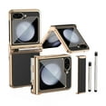 thumbnail image 1 of Dteck for Samsung Galaxy Z Flip 5 Case with Pen, Z Flip 5 Case with S Pen Slot & Creative Two Hinge Protection, Luxury Plating PC PU Leather Shockproof Case for Samsung Galaxy Z Flip5, Gold + Black, 1 of 7