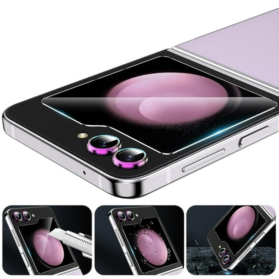 Dteck for Samsung Galaxy Z Flip 5 Screen Protector, Back Tempered Glass Screen Protector + Camera Lens Protector, Case Friendly & Anti-Scratch,Multicolour