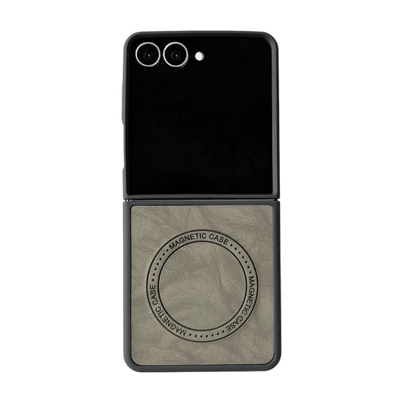 Dteck for Samsung Galaxy Z Flip 6 5G Case, Magnetic Compatible with MagSafe Accessory Shockproof PU Leather + Soft TPU Shell Ultra Thin Slim Anti-Scratch Protective Case, Gray