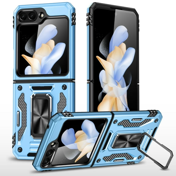 Dteck for Samsung Galaxy Z Flip 6 5G Case for Men Women Girls with Ring Holder Kickstand Cover Protection Bumper Support Magnetic Car Mount Heavy Duty Hybrid Phone Cover for Z Flip 6 5G,Lightblue