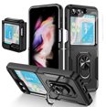thumbnail image 1 of Dteck for Samsung Galaxy Z Flip 6 Case with Back Screen Protector + Hinge Protection + Finger Ring Metal Kickstand, Heavy Duty Shockproof Rugged Protective Cover for Samsung Galaxy Z Flip 6,Black, 1 of 8