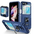 thumbnail image 1 of Dteck for Samsung Galaxy Z Flip 6 Case with Back Screen Protector + Hinge Protection + Finger Ring Metal Kickstand, Heavy Duty Shockproof Rugged Protective Cover for Samsung Galaxy Z Flip 6,Blue, 1 of 8