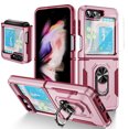 thumbnail image 1 of Dteck for Samsung Galaxy Z Flip 6 Case with Back Screen Protector + Hinge Protection + Finger Ring Metal Kickstand, Heavy Duty Shockproof Rugged Protective Cover for Samsung Galaxy Z Flip 6,Pink, 1 of 8