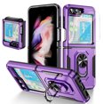 thumbnail image 1 of Dteck for Samsung Galaxy Z Flip 6 Case with Back Screen Protector + Hinge Protection + Finger Ring Metal Kickstand, Heavy Duty Shockproof Rugged Protective Cover for Samsung Galaxy Z Flip 6,Purple, 1 of 8