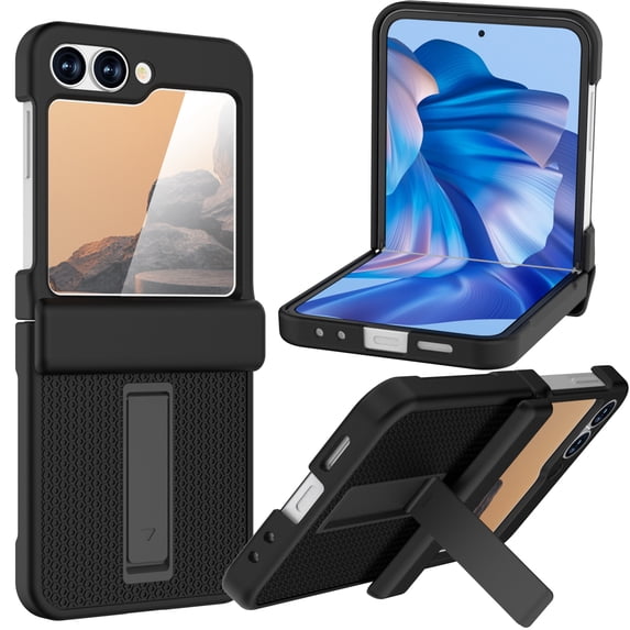 Dteck for Samsung Galaxy Z Flip 6 Case, Built-in Kickstand & Hinge Protector & HD Screen Protector,All-Inclusive Shockproof Case Cover for Galaxy Z Flip 6 5G,Black