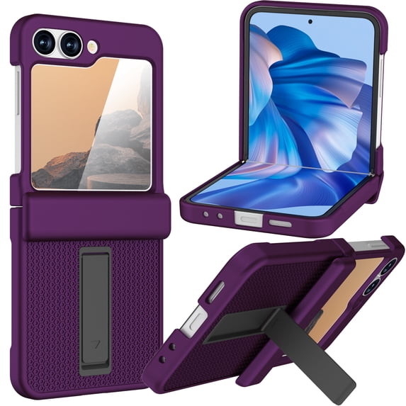 Dteck for Samsung Galaxy Z Flip 6 Case, Built-in Kickstand & Hinge Protector & HD Screen Protector,All-Inclusive Shockproof Case Cover for Galaxy Z Flip 6 5G,Darkpurple