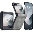 thumbnail image 1 of Dteck for Samsung Galaxy Z Flip 6 Case with Built-in Screen Protector, Hinge Protection, Ultra Thin PU Leather Matte PC Shockproof Phone Cover for Samsung Z Flip 6 5G,Gray, 1 of 6