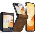 thumbnail image 1 of Dteck for Samsung Galaxy Z Flip 6 Case with Built-in Screen Protector, Hinge Protection, Ultra Thin PU Leather Matte PC Shockproof Phone Cover for Samsung Z Flip 6 5G,Brown, 1 of 6