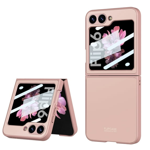 Dteck for Samsung Galaxy Z Flip 6 Case with Built-in Screen Protector, Premium Matte PC Case Skin Feel Slim Fit Shockproof Full-Body Protective Cover for Samsung Galaxy Z Flip 6 5G,Pink