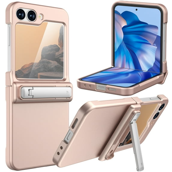 Dteck for Samsung Galaxy Z Flip 6 Case with Built-in Screen Protector, Hinge Protection & Kickstand, Shockproof Full Body Phone Cover for Z Flip 6,Rosegold
