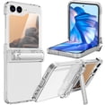 thumbnail image 1 of Dteck for Samsung Galaxy Z Flip 6 Case with Hinge Cover & Built-in Stand & Tempered Glass Screen Protector,Military Grade Drop Protection, Heavy Duty Matte Hard Slim Case for Samsung Z Flip6,Clear, 1 of 7