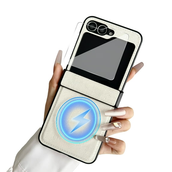 Dteck for Samsung Galaxy Z Flip 6 Case with Hinge Protection & Front Screen Protector, Slim Fit Stylish Shockproof Rugged Full Body Protective Phone Case for Z Flip 6 5G,White