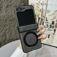 thumbnail image 1 of Dteck for Samsung Galaxy Z Flip 6 Case Magnetic with Hinge Protection & Ring Stand, Compatible with MagSafe, Slim Matte PU Leather TPU Bumper Shockproof Kickstand Cover for Z Flip 6,Black, 1 of 7