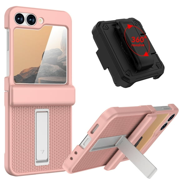 Dteck for Samsung Galaxy Z Flip 6 Case, Military Grade Protection Shockproof Phone Cover with Belt Clip Holster & Kickstand, Protective Drop Proof Rugged Case for Z Flip 6 5G 2024,Pink+Black Belt Clip