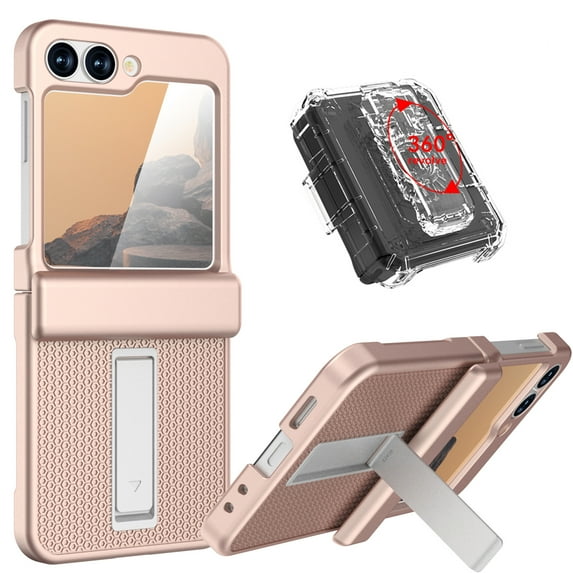 Dteck for Samsung Galaxy Z Flip 6 Case, Military Grade Protection Shockproof Phone Cover with Belt Clip Holster & Kickstand, Protective Drop Proof Rugged Case for Z Flip6 2024,Rosegold+Clear Belt Clip