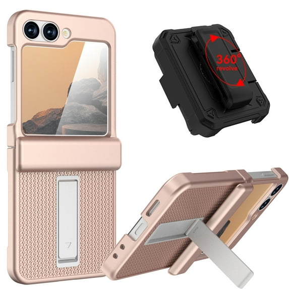 Dteck for Samsung Galaxy Z Flip 6 Case, Military Grade Protection Shockproof Phone Cover with Belt Clip Holster & Kickstand, Protective Drop Proof Rugged Case for Z Flip6 2024,Rosegold+Black Belt Clip