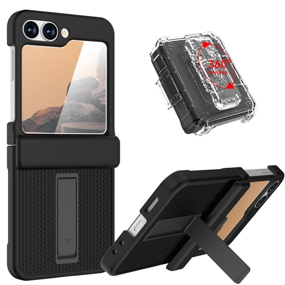 Dteck for Samsung Galaxy Z Flip 6 Case, Military Grade Protection Shockproof Phone Cover with Belt Clip Holster & Kickstand, Protective Drop Proof Rugged Case for Z Flip6 5G 2024,Black+Clear Belt Clip