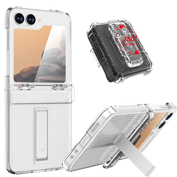 Dteck for Samsung Galaxy Z Flip 6 Case, Military Grade Protection Shockproof Phone Cover with Belt Clip Holster & Kickstand, Protective Drop Proof Rugged Case for Z Flip6 5G 2024,Clear+Clear Belt Clip