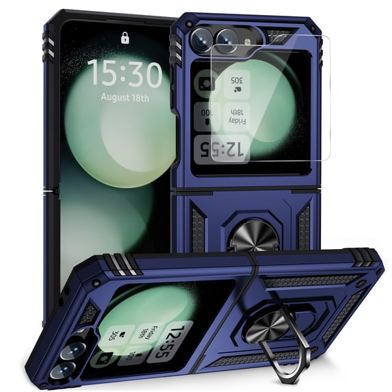 Dteck for Samsung Galaxy Z Flip 6 Case with Outer Screen Protector, Galaxy Z Flip 6 Case with
360° Rotate Ring Stand & Hinge Protection, Drop-Proof Full Body Cover for Samsung Galaxy Z Flip6 5G,Blue