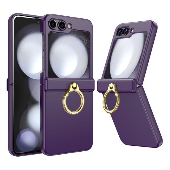 Dteck for Samsung Galaxy Z Flip 6 Case with Screen Protector & Hinge Protection Ring Holder Kickstand, Slim Shockproof Hard Cover for Samsung Galaxy Z Flip6 5G,Deep Purple