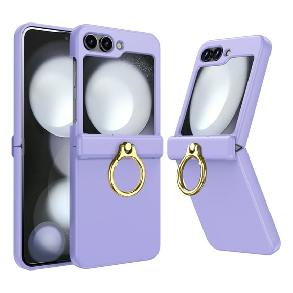 Dteck for Samsung Galaxy Z Flip 6 Case with Screen Protector & Hinge Protection Ring Holder Kickstand, Slim Shockproof Hard Cover for Samsung Galaxy Z Flip6 5G,Purple
