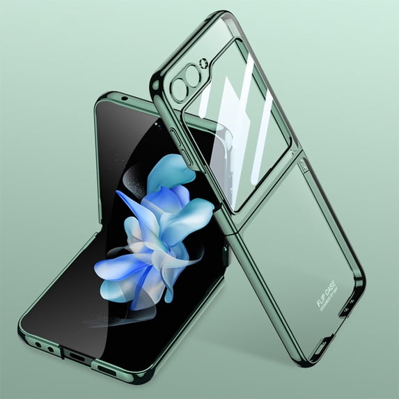 Dteck for Samsung Galaxy Z Flip 6 Clear Case with Screen Protector, Crystal Clear Hard PC Clear Case, Ultra Slim Non-Yellowing Anti-Scratch Plating Bumper Cover Case for Galaxy Z Flip6 5G 2024,Green