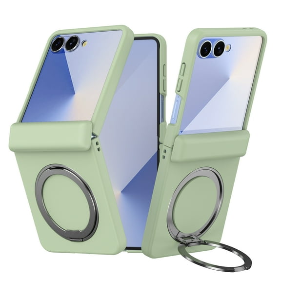 Dteck for Samsung Galaxy Z Flip 7 (2025) 6.8" with Hinge Protection Shockproof Magnetic Phone Case with Rotating Kickstand Ring Holder, Compatible with MagSafe Protective Slim Cover, Lightgreen