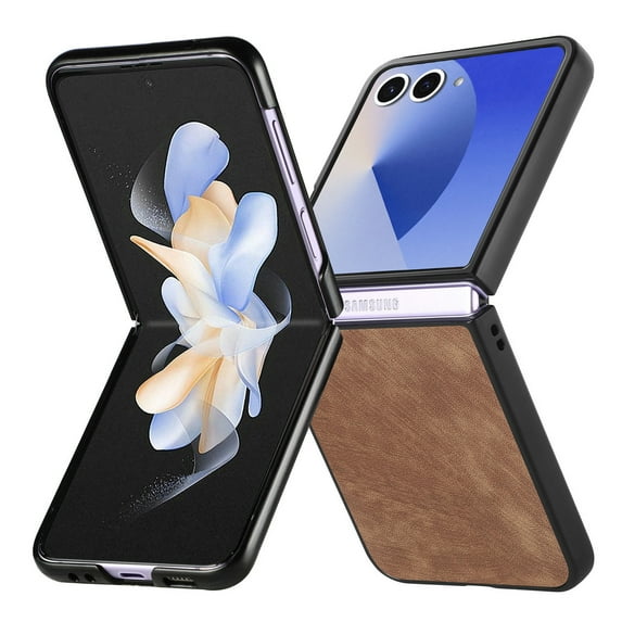 Dteck for Samsung Galaxy Z Flip 7 5G Case, Retro PU Leather Ultra Thin Slim Durable Shockproof Protective Phone Cover for Samsung Galaxy Z Flip7, Brown