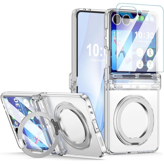 Dteck for Samsung Galaxy Z Flip 7 Case with Built-in Screen Protector, Hinge Protection Magnetic Kickstand Shockproof Protective Cover for Galaxy Z Flip7,Clear