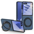 thumbnail image 1 of Dteck for Samsung Galaxy Z Flip 7 Case with Magnetic Ring Stand, Compatible with MagSafe, Carbon Fiber Texture Shockproof Slim Fit Anti-Scratch Cover with Screen Protector for Samsung Z Flip 7,Blue, 1 of 8