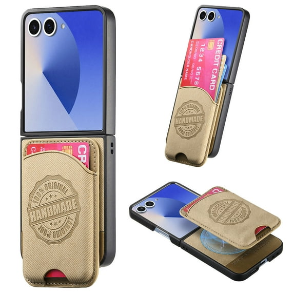 Dteck for Samsung Galaxy Z Flip 7 Wallet Case with Card Holder, Compatible with MagSafe, 2 in 1 Detachable Magnetic Wallet Phone Cover for Samsung Z Flip 7,Khaki