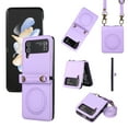 thumbnail image 1 of Dteck for Samsung Galaxy Z Flip3 5G Slim Case, Shockproof Luxury PU Leather Business Phone Cover with Logo Cutout, Thin Lightweight High-end Designer Anti-Scratch Soft Non-Slip Grip Men Women, purple, 1 of 8