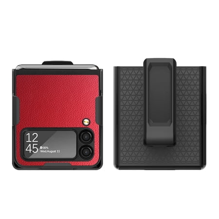 Dteck Samsung Galaxy Z Flip4 Case with Clip, Snap On Protective Cover with Kickstand Rotating Belt Holster for Samsung Galaxy Z Flip 4, Red