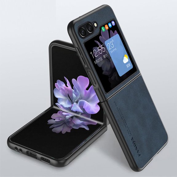 Dteck for Samsung Galaxy Z Flip5 5G Slim Back Case, Luxury Shockproof Business Retro Premium PU Leather Hybrid Case Cover, Anti-Drop Protective Cover with Lens Protection, navyblue