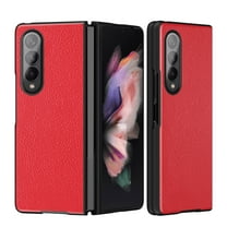 Dteck Samsung Galaxy Z Fold 3 5G Case, Stylish Slim Thin Soft Litchi Texture Leather Classic Lightweight Secure Grip Anti-Fingerprint Non-Slip Protective Shock-Absorbing for Fold 3 5G Cover (Red)