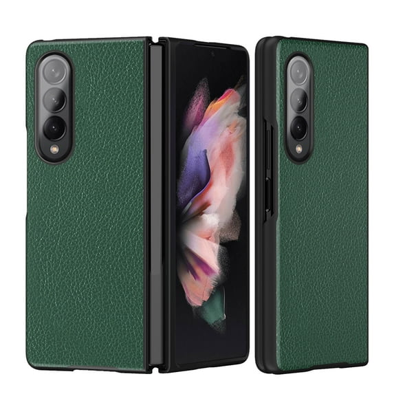 Dteck Samsung Galaxy Z Fold 3 5G Case, Stylish Slim Thin Soft Litchi Texture Leather Classic Lightweight Secure Grip Anti-Fingerprint Non-Slip Protective Shock-Absorbing for Fold 3 5G Cover (Green)