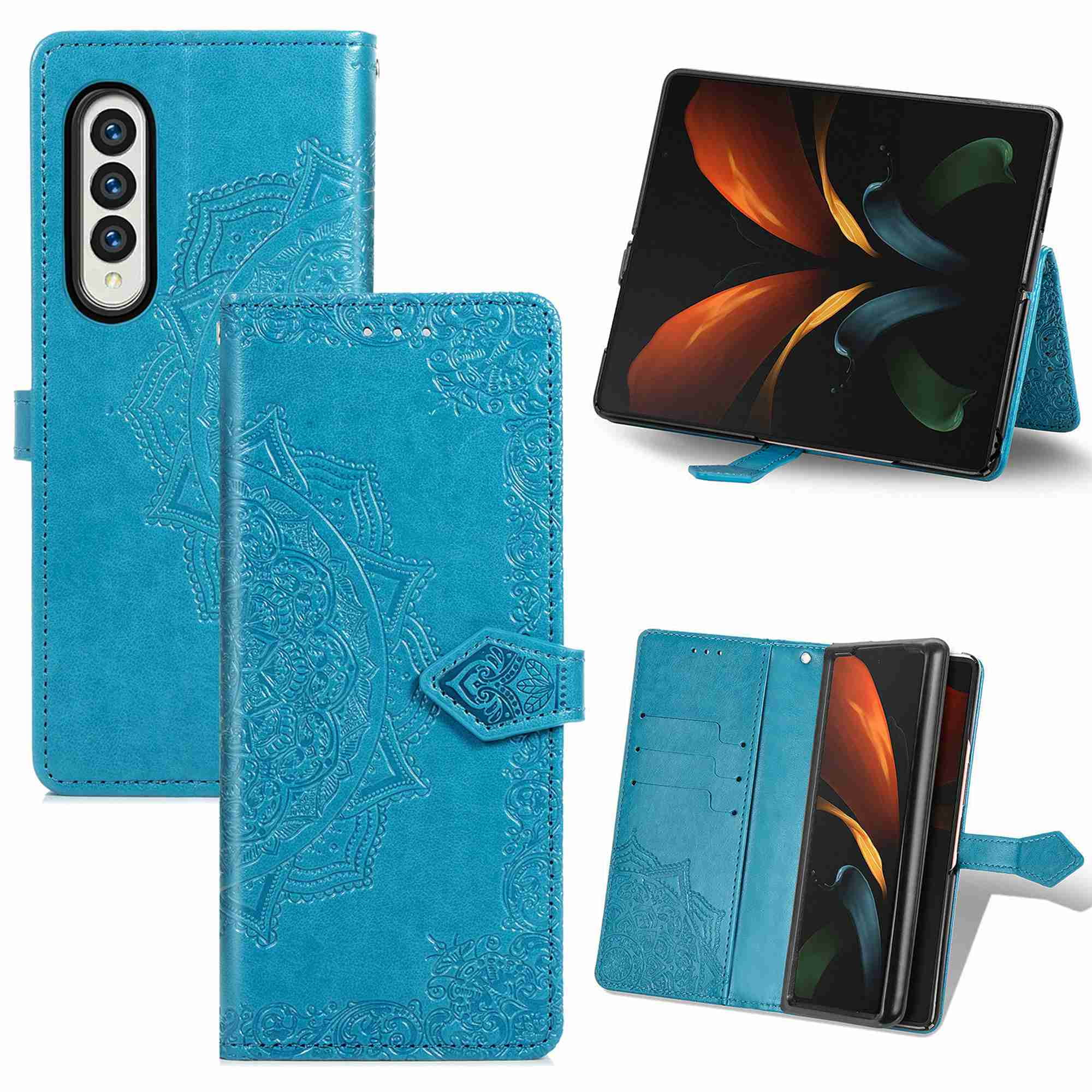 Dteck Samsung Galaxy Z Fold 3 Case, Flower Wallet PU Leather Card Phone