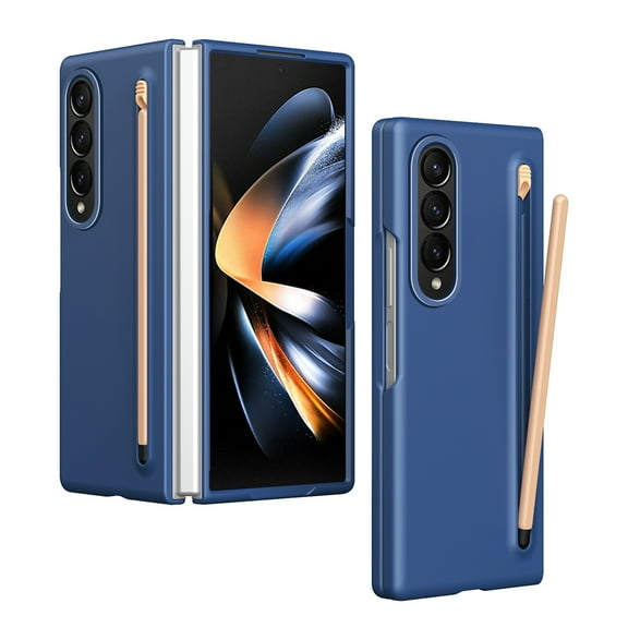 Dteck for Samsung Galaxy Z Fold 3 Case with Tempered Glass Screen Protector, Durable Hard Rugged Case with S Pen Holder + Free Stylus for Galaxy Z Fold 3,Blue