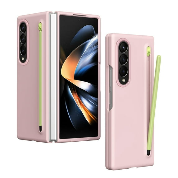 Dteck for Samsung Galaxy Z Fold 3 Case with Tempered Glass Screen Protector, Durable Hard Rugged Case with S Pen Holder + Free Stylus for Galaxy Z Fold 3,Pink