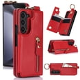 thumbnail image 1 of Dteck for Samsung Galaxy Z Fold 3 Case Wallet with Card Holder, PU Leather Zipper Pocket Card Slots Front Cover Flip Kickstand Shockproof Phone Case for Galaxy Z Fold3 5G,Red, 1 of 8