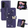 thumbnail image 1 of Dteck for Samsung Galaxy Z Fold 3 Case Wallet for Women, Flip Folio Cover with Butterfly Embossed Diamond PU Leathe Stand Card Holder Protective Case with Wrist Strap,Deep Purple, 1 of 6