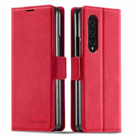 Dteck for Samsung Galaxy Z Fold 4 5G Case, Galaxy Z Fold 4 Leather Case, PU Leather + Hard PC Shell Ultra Thin Slim Durable Protective Phone Case Cover,Red