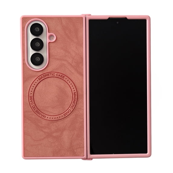 Dteck for Samsung Galaxy Z Fold 4 5G Case, Magnetic Compatible with MagSafe Accessory Shockproof PU Leather + Soft TPU Shell Ultra Thin Slim Anti-Scratch Protective Case, Pink