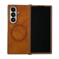 thumbnail image 1 of Dteck for Samsung Galaxy Z Fold 4 5G Case, Magnetic Compatible with MagSafe Accessory Shockproof PU Leather + Soft TPU Shell Ultra Thin Slim Anti-Scratch Protective Case, Brown, 1 of 3