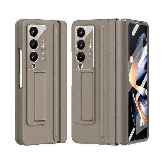 Dteck for Samsung Galaxy Z Fold 4 Case with Built-in Screen Protector, Hinge Protection Full Body Shockproof PU Leather Protective Z Fold 4 Cover with Kickstand,Brown