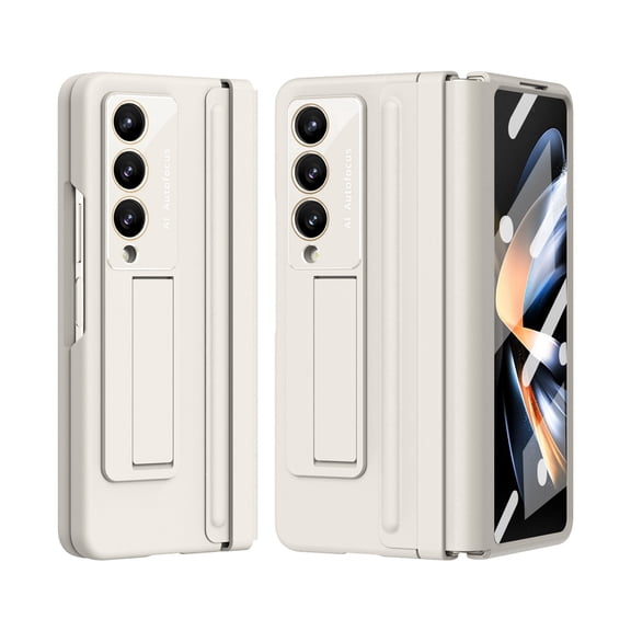 Dteck for Samsung Galaxy Z Fold 4 Case with Built-in Screen Protector, Hinge Protection Full Body Shockproof PU Leather Protective Z Fold 4 Cover with Kickstand,White