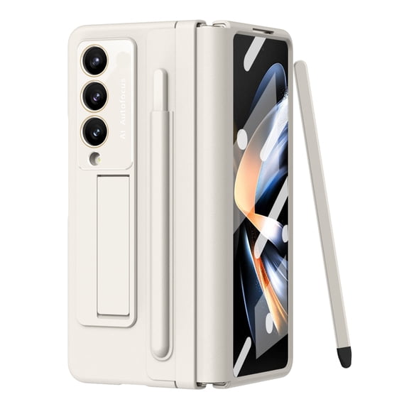Dteck for Samsung Galaxy Z Fold 4 Case with Built-in Screen Protector & Stylus, Flap Hinge Protection Shockproof Kickstand Protective Phone Case with S Pen Holder for Galaxy Z Fold 4 5G,,White