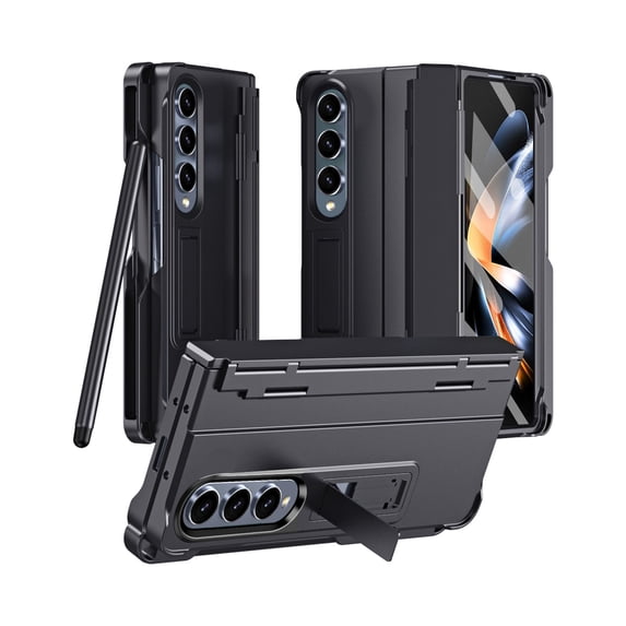 Dteck for Samsung Galaxy Z Fold 4 Case with S Pen Holder & Stylus, Flat Hinge Protection Case for Samsung Z Fold 4 Case with Screen Protector Kickstand All-Inclusive Cover for Z Fold4 5G,Black