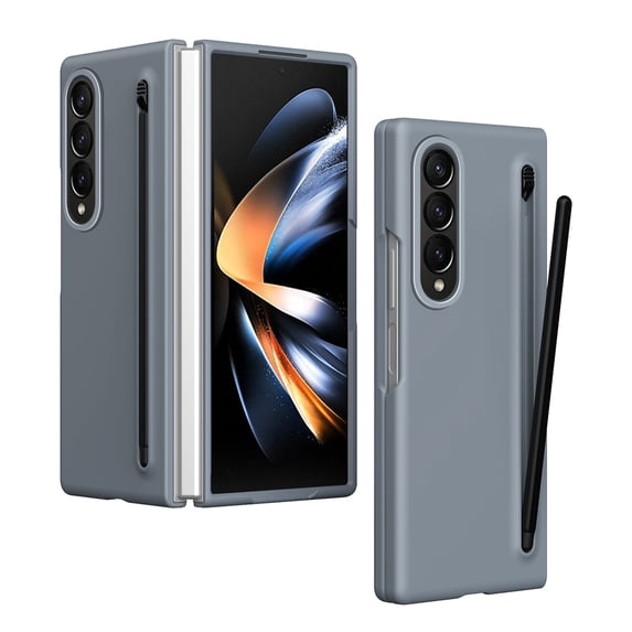 Dteck for Samsung Galaxy Z Fold 4 Case with Tempered Glass Screen Protector, Durable Hard Rugged Case with S Pen Holder + Free Stylus for Galaxy Z Fold 4,Gray